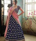 Blue Embroidered Velvet Semi Stitched Lehenga
