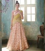 Pink Embroidered Net Semi Stitched Lehenga