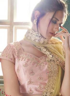 Pink Embroidered Net Semi Stitched Lehenga 3