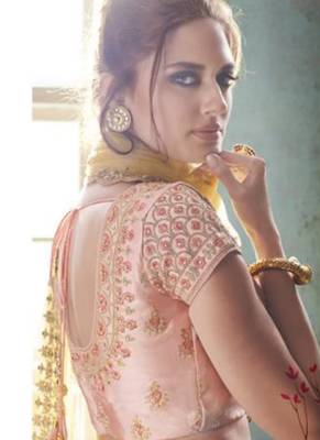 Pink Embroidered Net Semi Stitched Lehenga 4