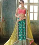 Green Embroidered Satin Semi Stitched Lehenga