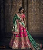 Rani-Pink Embroidered Silk Semi Stitched Lehenga