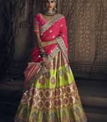 Green Embroidered Silk Semi Stitched Lehenga