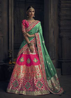 Rani-Pink Embroidered Silk Semi Stitched Lehenga 1