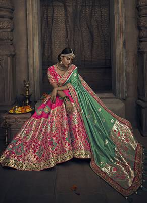 Rani-Pink Embroidered Silk Semi Stitched Lehenga 2