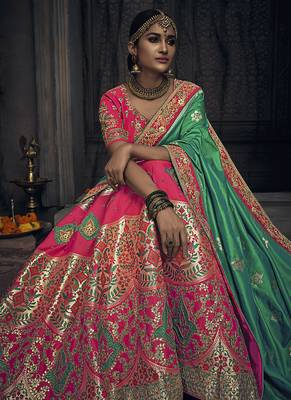 Rani-Pink Embroidered Silk Semi Stitched Lehenga 3