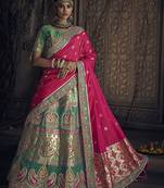 Green Embroidered Silk Semi Stitched Lehenga