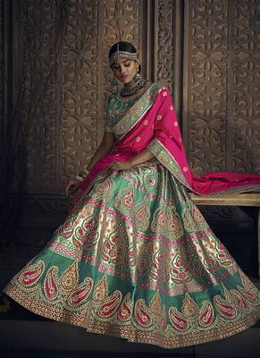 Green Embroidered Silk Semi Stitched Lehenga 2