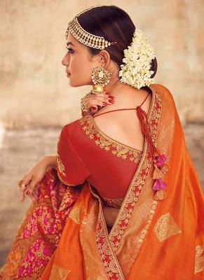 Orange Embroidered Silk Semi Stitched Lehenga 2