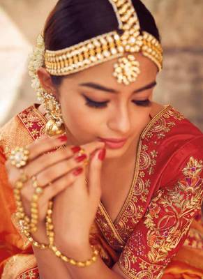 Orange Embroidered Silk Semi Stitched Lehenga 4