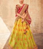 Green Embroidered Silk Semi Stitched Lehenga