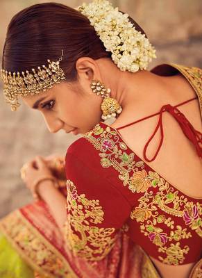 Green Embroidered Silk Semi Stitched Lehenga 2