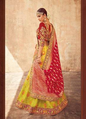 Green Embroidered Silk Semi Stitched Lehenga 3
