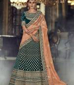Green Embroidered Velvet Semi Stitched Lehenga