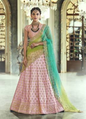 Pink Embroidered Satin Semi Stitched Lehenga 1