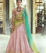 Pink Embroidered Satin Semi Stitched Lehenga