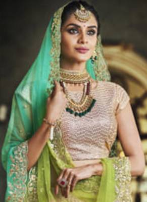 Pink Embroidered Satin Semi Stitched Lehenga 4