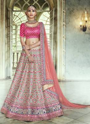 Grey Embroidered Satin Semi Stitched Lehenga 2