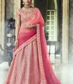 Pink Embroidered Satin Semi Stitched Lehenga