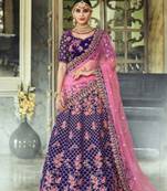 Blue Embroidered Velvet Semi Stitched Lehenga