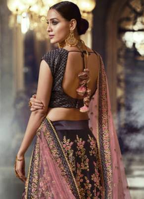 Blue Embroidered Satin Semi Stitched Lehenga 2