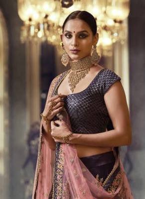Blue Embroidered Satin Semi Stitched Lehenga 3