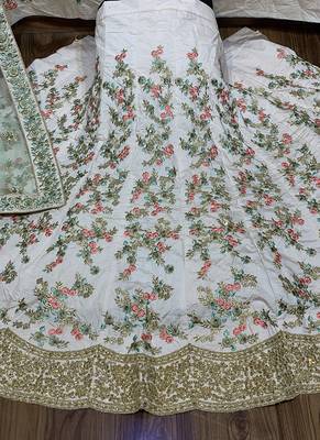 Pink Embroidered Satin Semi Stitched Lehenga 2