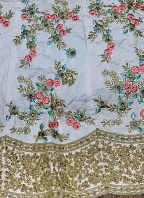 Pink Embroidered Satin Semi Stitched Lehenga 4