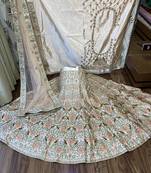 Orange Embroidered Satin Semi Stitched Lehenga