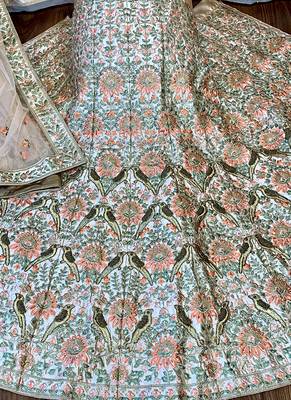 Orange Embroidered Satin Semi Stitched Lehenga 2