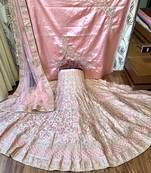 Pink Embroidered Satin Semi Stitched Lehenga