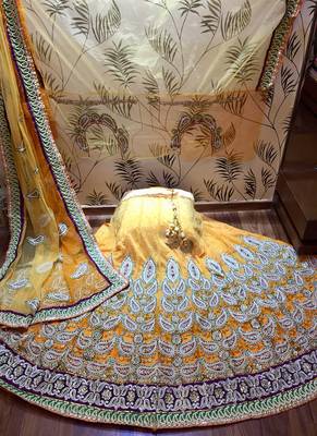 Yellow Embroidered Net Semi Stitched Lehenga 1