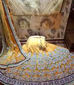 Yellow Embroidered Net Semi Stitched Lehenga