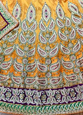 Yellow Embroidered Net Semi Stitched Lehenga 4