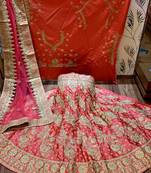 Pink Embroidered Satin Semi Stitched Lehenga