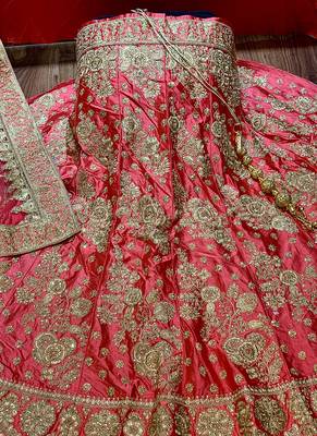 Pink Embroidered Satin Semi Stitched Lehenga 2