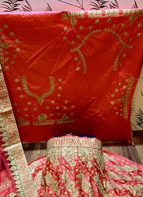 Pink Embroidered Satin Semi Stitched Lehenga 4