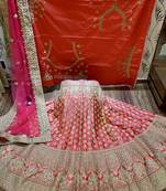 Pink Embroidered Satin Semi Stitched Lehenga