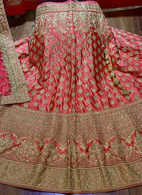 Pink Embroidered Satin Semi Stitched Lehenga 2