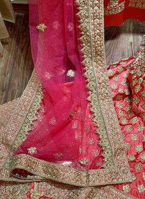 Pink Embroidered Satin Semi Stitched Lehenga 3
