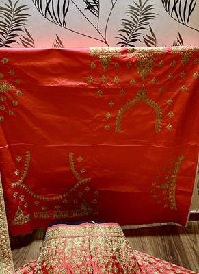 Pink Embroidered Satin Semi Stitched Lehenga 4