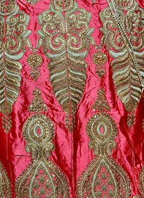 Pink Embroidered Satin Semi Stitched Lehenga 2