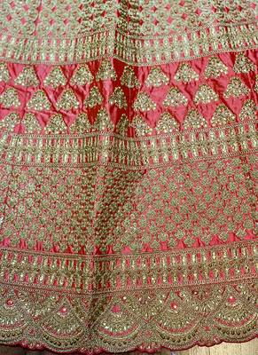 Pink Embroidered Satin Semi Stitched Lehenga 3