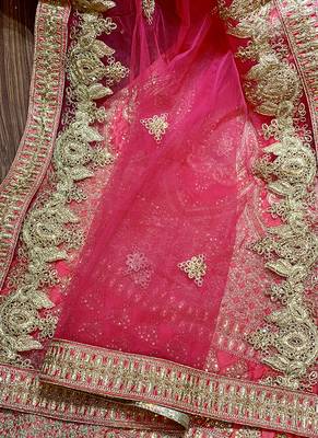 Pink Embroidered Satin Semi Stitched Lehenga 4