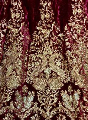 Maroon Embroidered Velvet Semi Stitched Lehenga 3