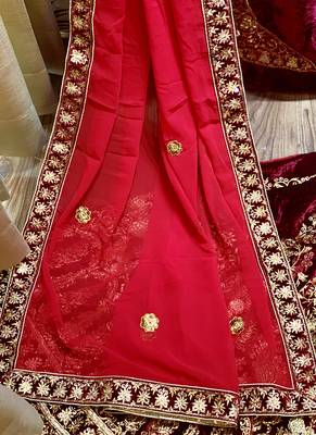 Maroon Embroidered Velvet Semi Stitched Lehenga 4