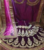 Violet Embroidered Velvet Semi Stitched Lehenga