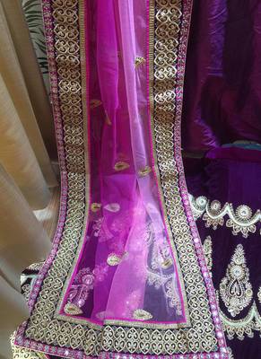 Violet Embroidered Velvet Semi Stitched Lehenga 3
