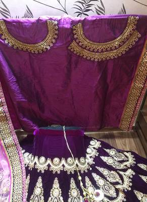 Violet Embroidered Velvet Semi Stitched Lehenga 4
