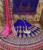 Blue Embroidered Velvet Semi Stitched Lehenga